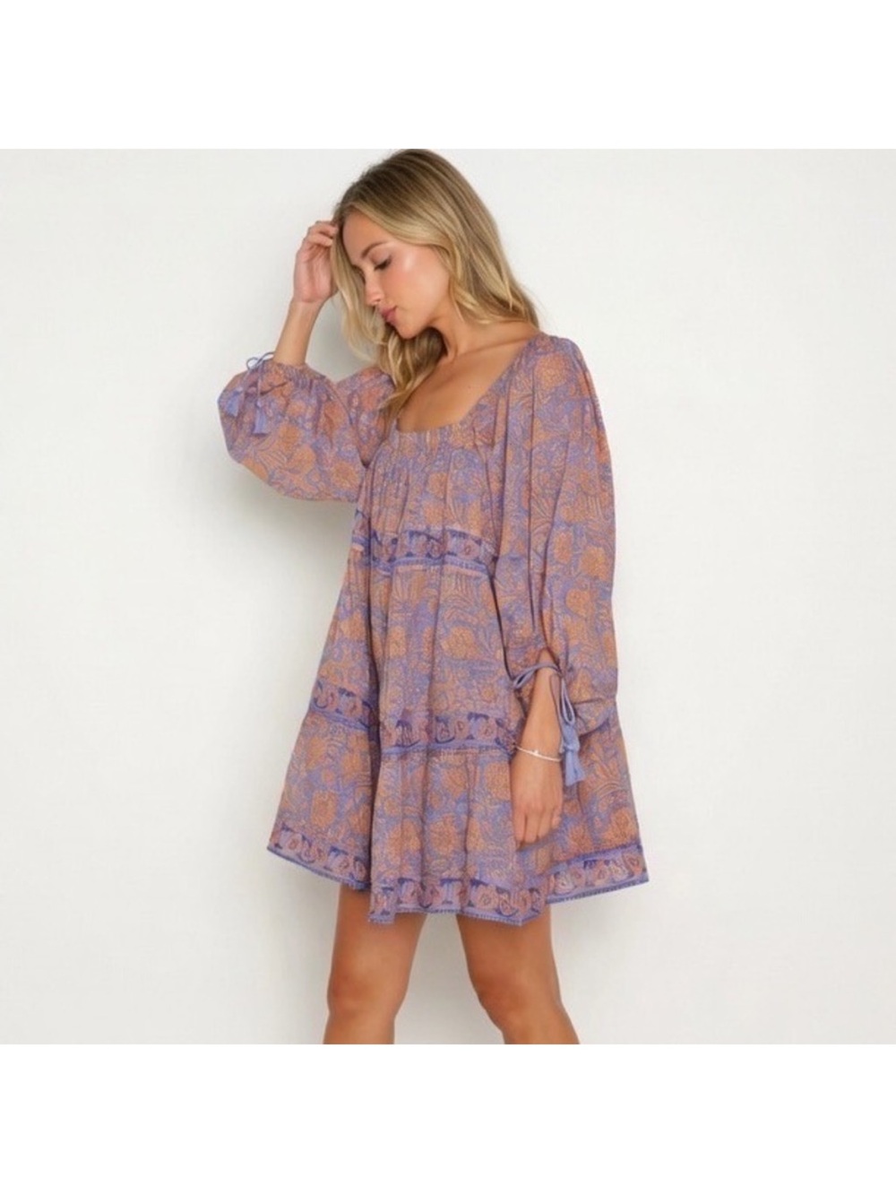 Cleobella Hattie Mini Dress in Vine Block Print